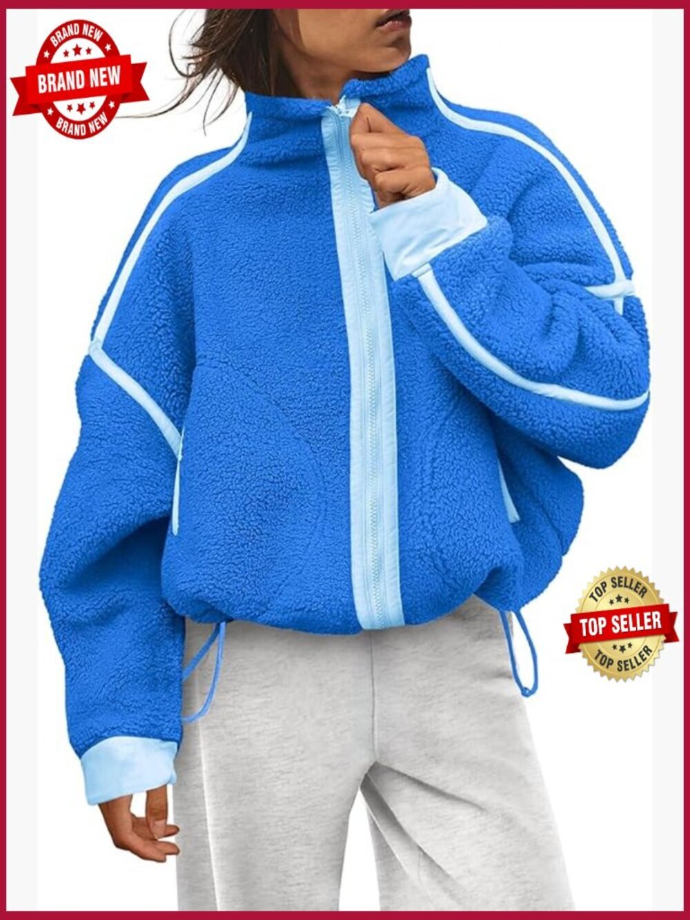 Womens Fleece Jacket Sherpa Zip Up Casual Outerwear with Pockets